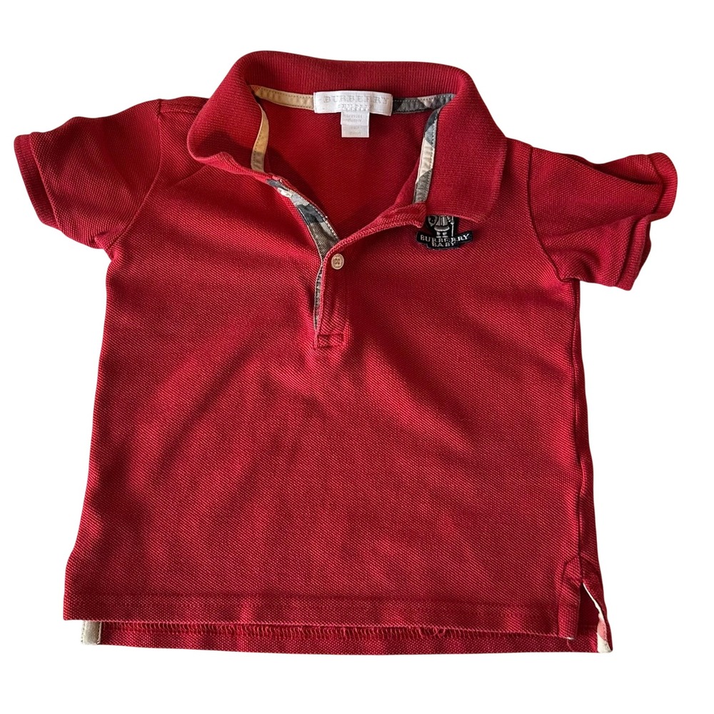 Burberry Baby Red Polo Shirt Size 18M Collared Short Sleeve Luxury‎ Preppy